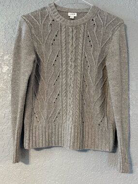 J. Crew Light Gray Cable-Knit Crewneck Sweater
